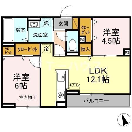 グランテージ海神H(2LDK/2階)の間取り写真