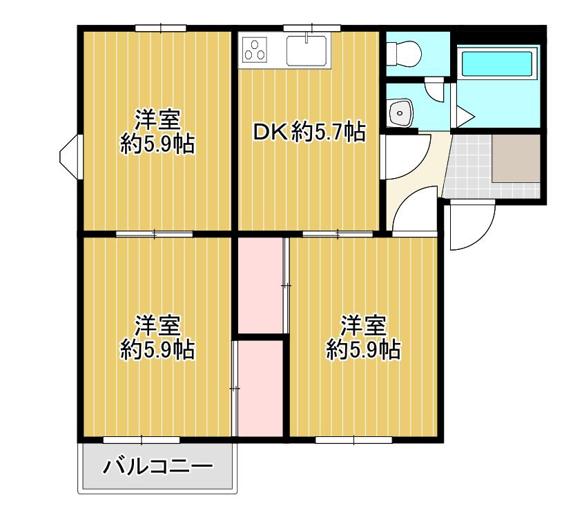 リバーサイド中島A(3DK/2階)の間取り写真