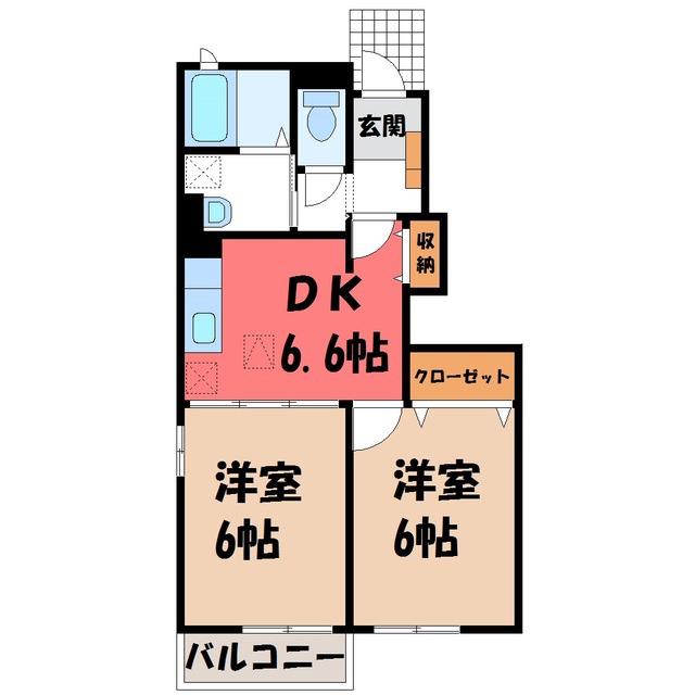 上信電鉄 西吉井駅 徒歩3分 2階建 築17年(2DK/1階)の間取り写真