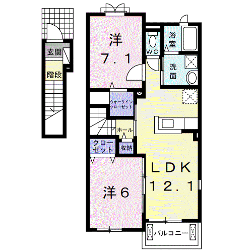 リュミエル ほしや(2LDK/2階)の間取り写真