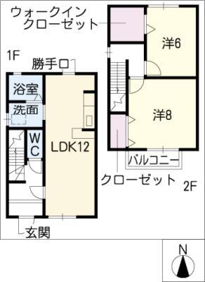 ピュアガーデン(2LDK/2階)の間取り写真