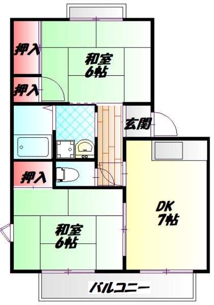 古川橋グリーンハイツB棟(2DK/2階)の間取り写真