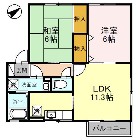 ナチュールB棟(2LDK/2階)の間取り写真