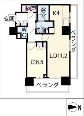 ブリリアタワー名古屋グランスイート1106号(1LDK/11階)の間取り写真