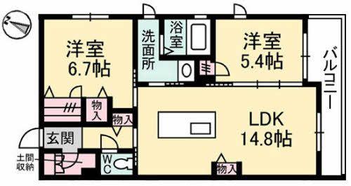  ファンコート船越(2LDK/2階)の間取り写真
