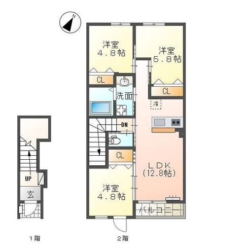 CHALEUR K(3LDK/2階)の間取り写真
