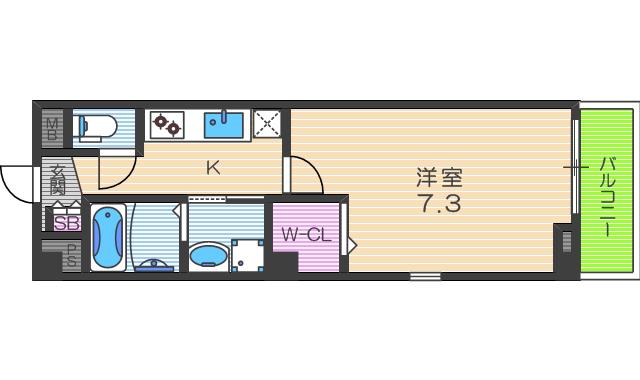 ハピネス福島(1K/4階)の間取り写真