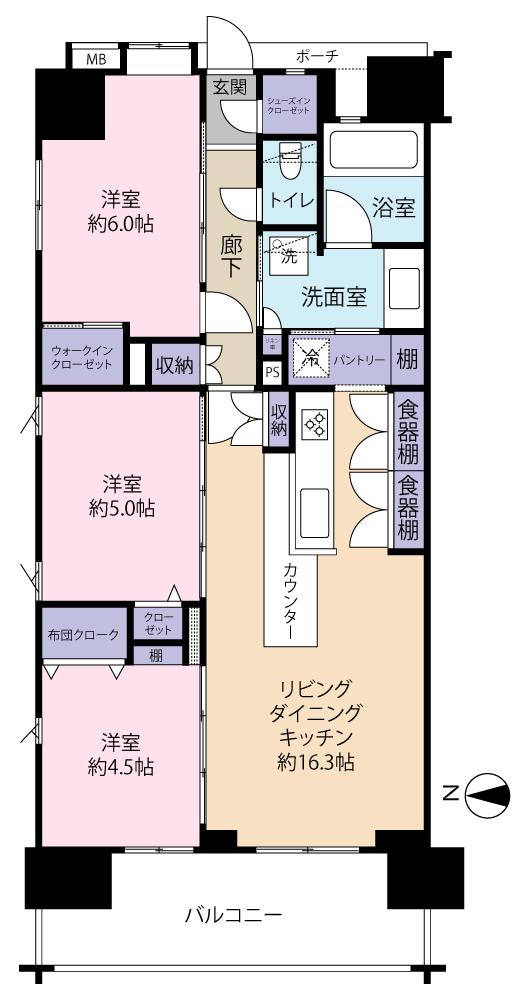 ルピアコート南浦和(3LDK/15階)の間取り写真