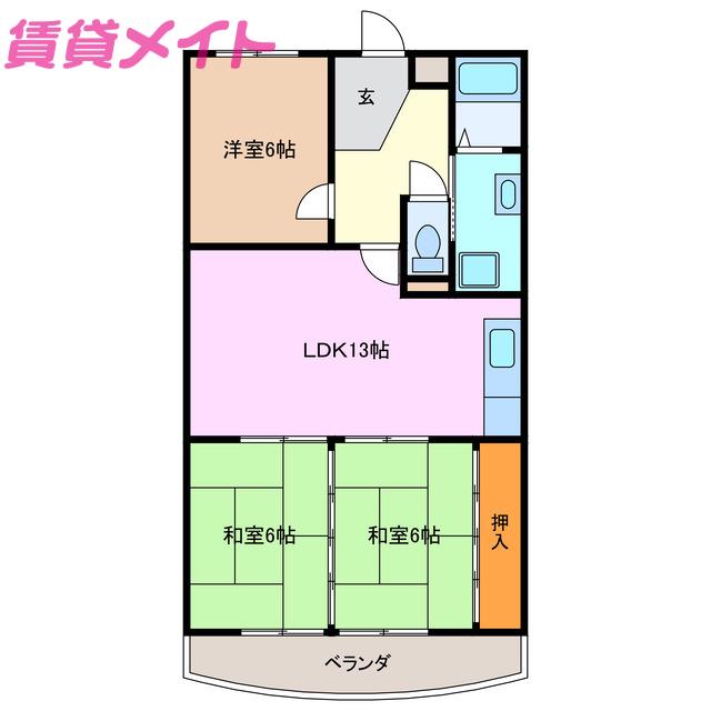 アバンハウスII(3LDK/4階)の間取り写真