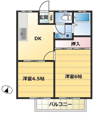 太陽ハイツ(2DK/2階)の間取り写真