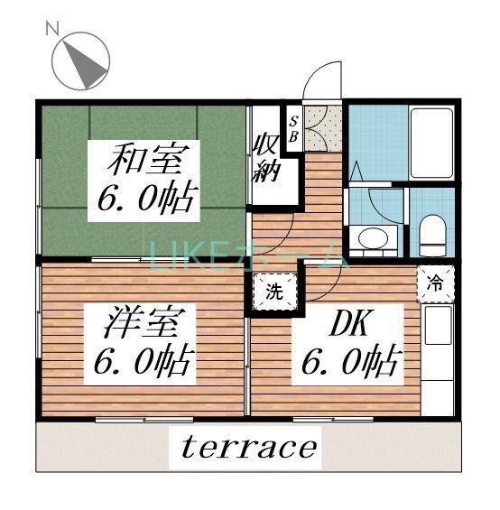 クレール松飛台(2DK/2階)の間取り写真