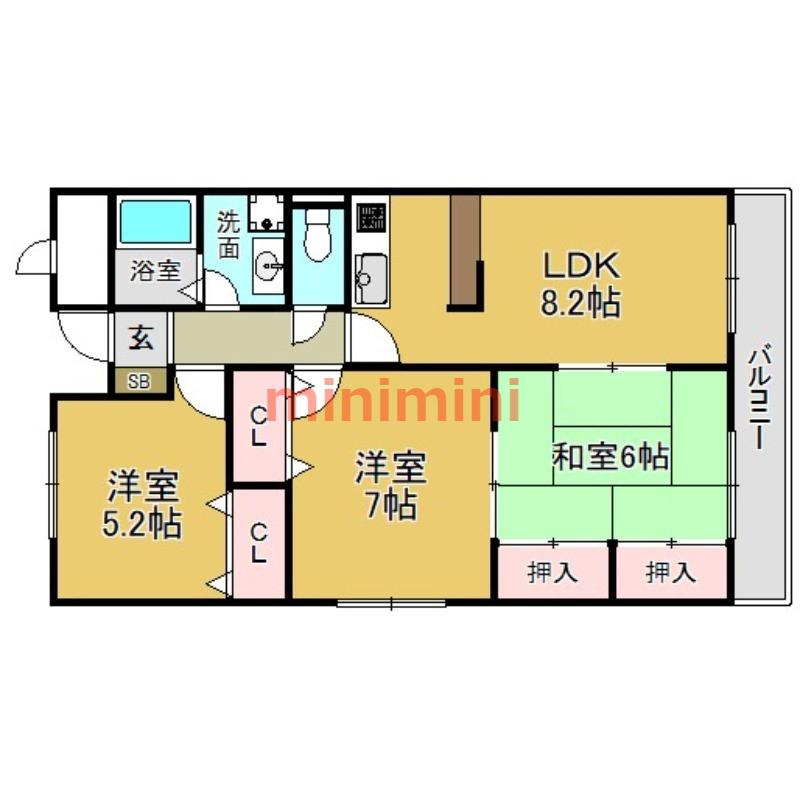 エステートピア南茨木(3LDK/1階)の間取り写真