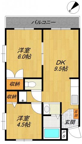コージーコートA(2DK/1階)の間取り写真
