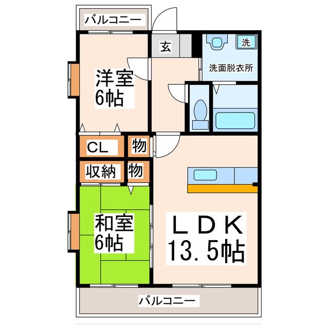 エスポアールII(2LDK/4階)の間取り写真
