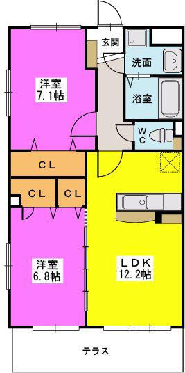 ソシアハイネスII(2LDK/1階)の間取り写真