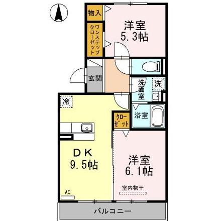 ファミールシミズD(2DK/3階)の間取り写真