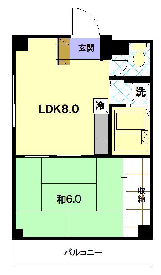 リバソンクレインビル魚町(1LDK/6階)の間取り写真