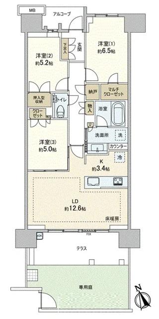 プラウド湘南藤沢テラス(3LDK/1階)の間取り写真