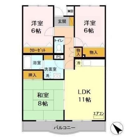ルミエール南都(3LDK/1階)の間取り写真