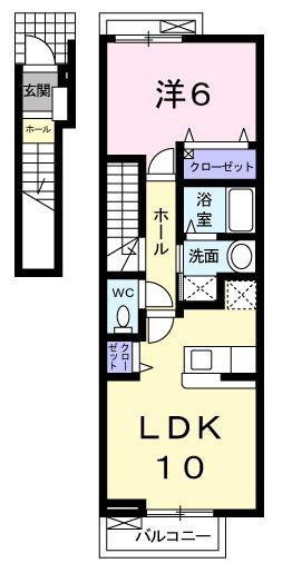 プリムヴェール ジャルダン(1LDK/2階)の間取り写真