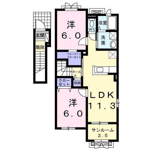 ラ キーア ボニート(2LDK/2階)の間取り写真