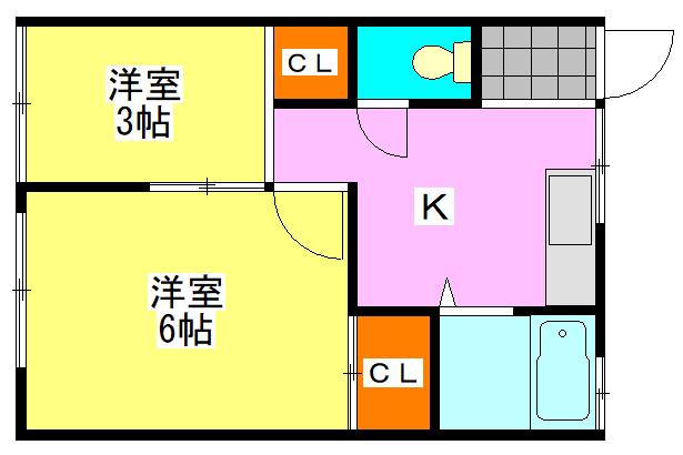 INAビル(2K/2階)の間取り写真