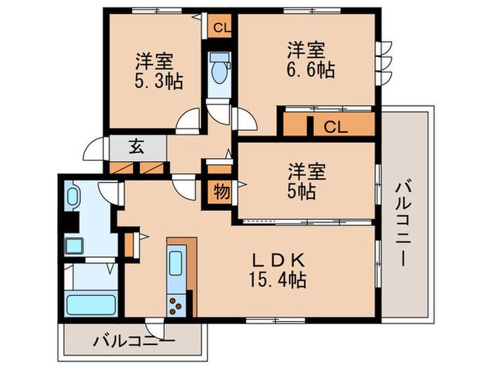 D-ROOM小田部 弐番館(3LDK/2階)の間取り写真