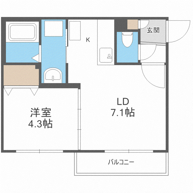 ロアジ南郷(1LDK/4階)の間取り写真