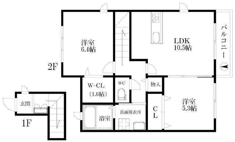 ラシーネシェンプレ(2LDK/2階)の間取り写真