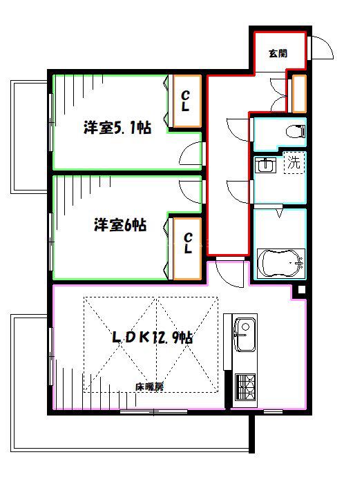 オーパスホームズ武蔵小金井(2LDK/2階)の間取り写真