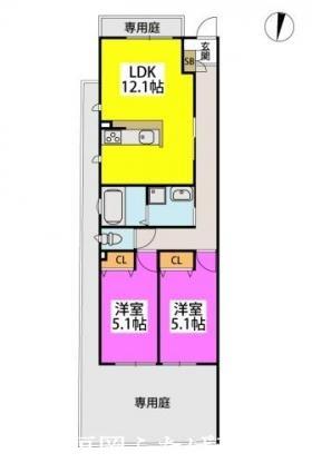 TASHIMARTERRACE(2LDK/1階)の間取り写真