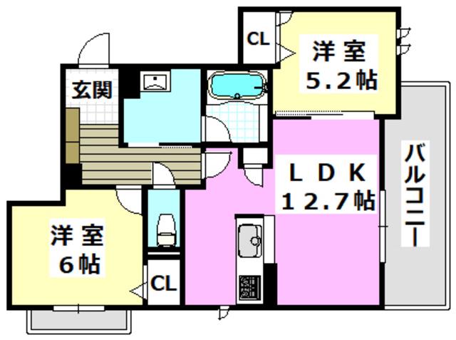 トリムプラス南茨木(2LDK/2階)の間取り写真