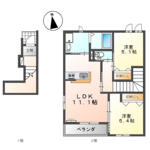 アルシオンヒルズII(2LDK/2階)の間取り写真