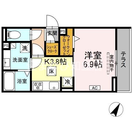 D-AVANCE池端(1K/1階)の間取り写真