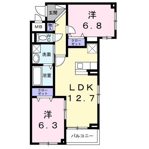 別所中の町アパート(2LDK/3階)の間取り写真