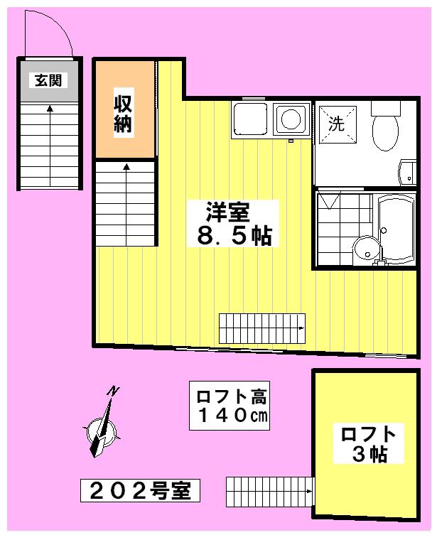 ブルックリンハイツ(ワンルーム/2階)の間取り写真