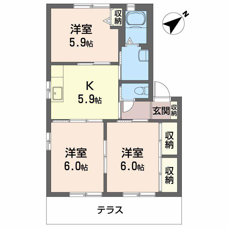 エム アール イー E棟(1LDK/2階)の間取り写真
