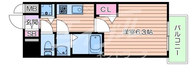 ゼオン大阪イースト(1K/9階)の間取り写真