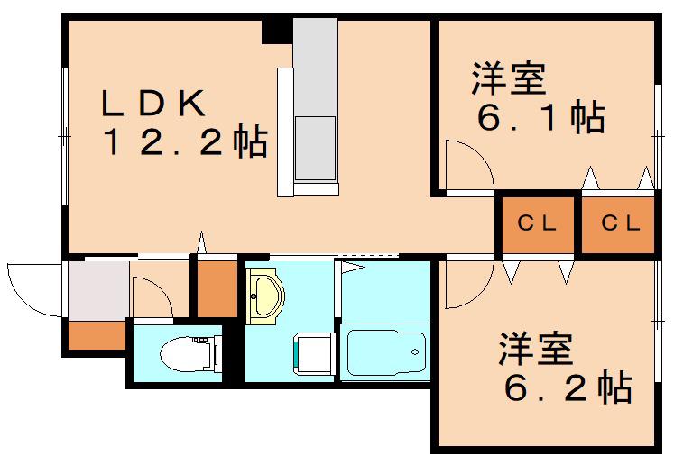 エルメゾン園山(2LDK/1階)の間取り写真