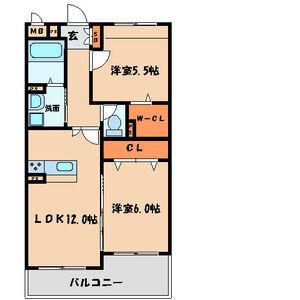 メゾンほおづきII(2LDK/1階)の間取り写真