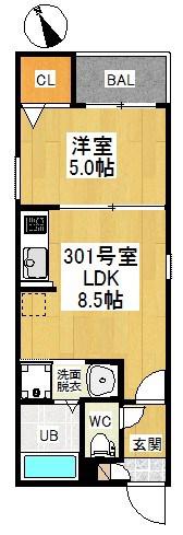 REGALEST VILLA(1LDK/3階)の間取り写真