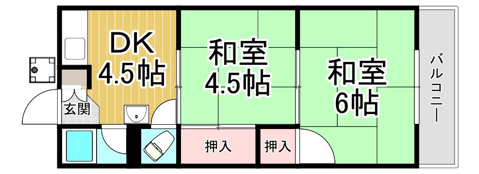 三宝マンション(2DK/2階)の間取り写真