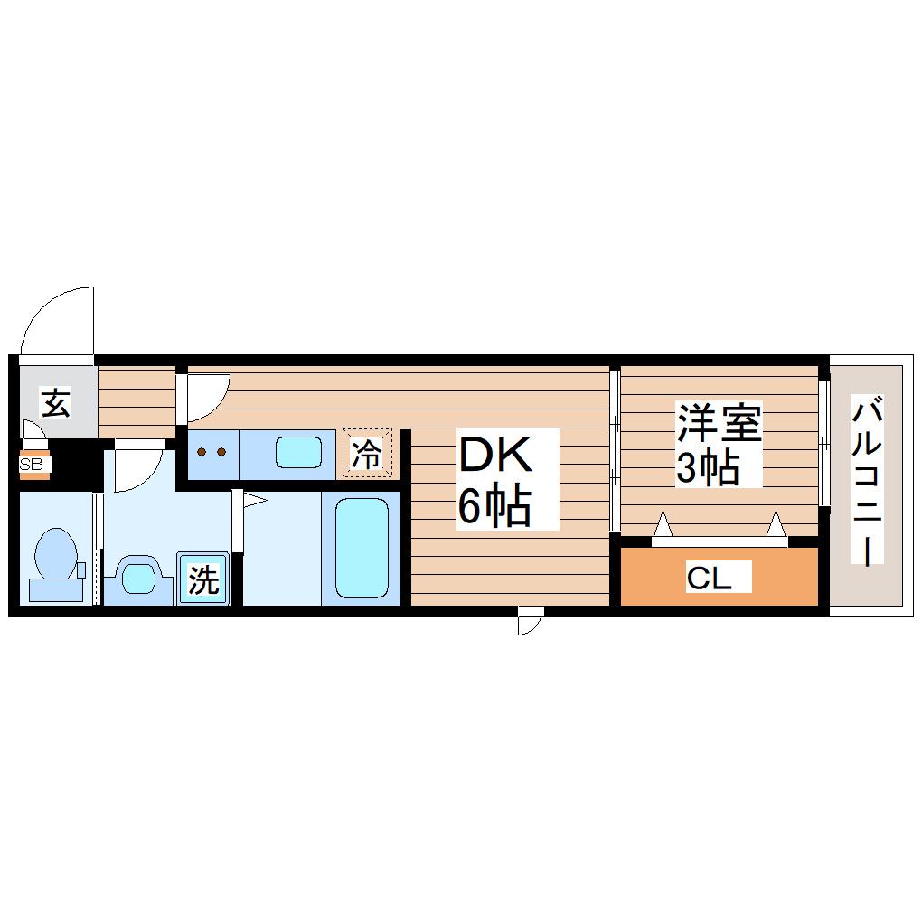 ガス割第14弾 プログレス河原町(1DK/1階)の間取り写真