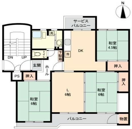 鎌ヶ谷グリーンハイツ40号棟(4DK/5階)の間取り写真