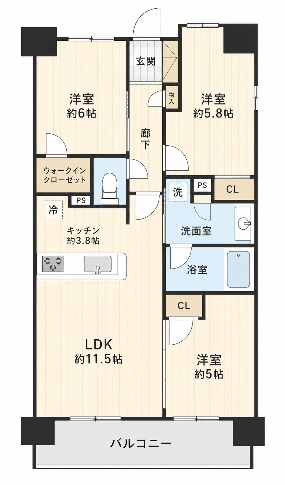 シエリアシティ明石大久保 C棟(3LDK/2階)の間取り写真