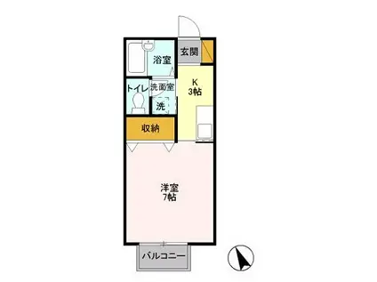 セカンドベル(1K/1階)の間取り写真