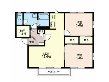 シテイ クレストA棟(2LDK/2階)の間取り写真