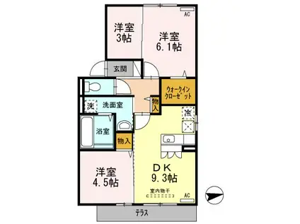 グランドゥール畷(3DK/2階)の間取り写真