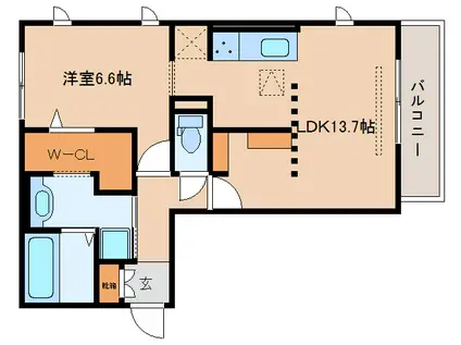 CUORE 都跡 A棟(1LDK/1階)の間取り写真