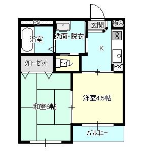 アメニティヒルズ B棟(2DK/2階)の間取り写真
